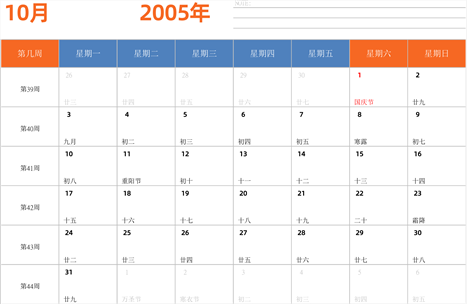 2005年日历